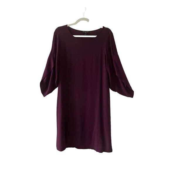 Eileen Fisher Asymmetrical Sleeve Silk Shift Dress Women's Burgundy Size XS - Picture 1 of 6